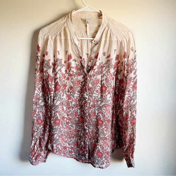 Lucky Brand Beige Floral Sheer Long Sleeve Boho Blouse - Picture 2 of 5